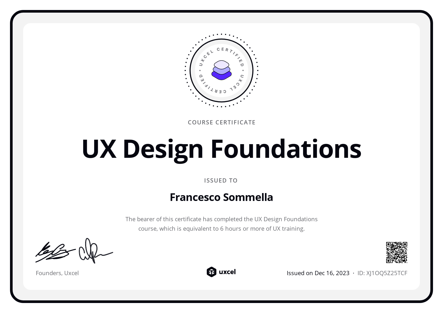 Francesco Sommella's certificate